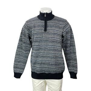 Kensington Eastside Men Blue Jacquard Quarter Zip Long Sleeve Sweater Top Size L